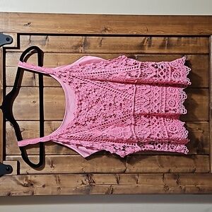 Charlie Paige Pink Crochet with Silky Liner Cami Tank Top Size Medium